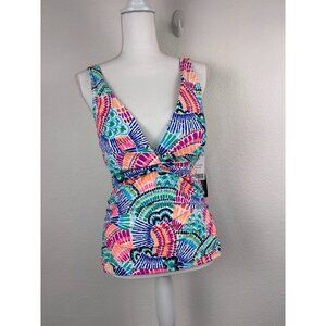 LaBlanca women's 12 multicolored plunge neck tankini tie back swim top NWT